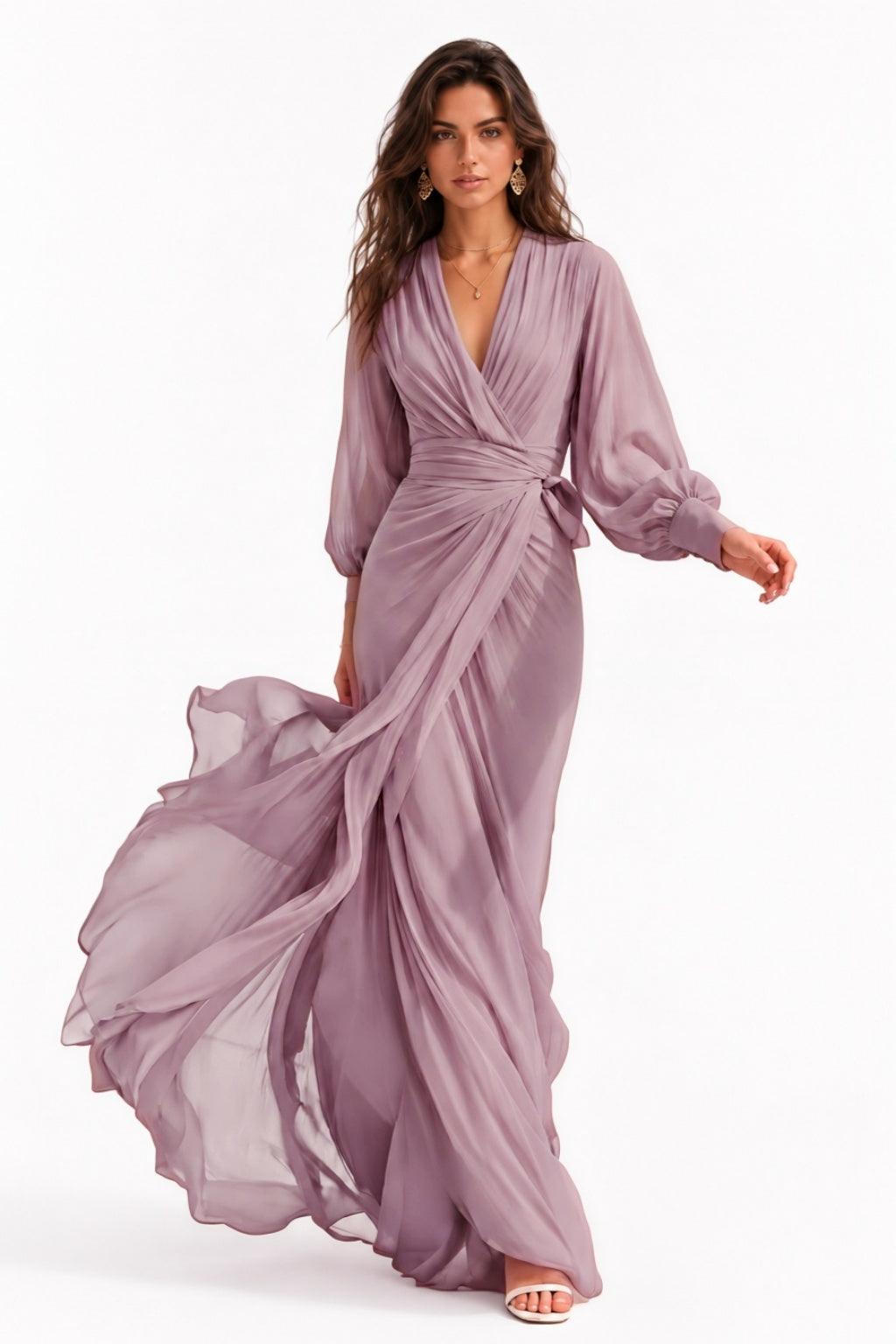 Sheath-Column Floor Length Chiffon Wedding Guest Dress CG0372 - Dusty Mauve - COCOMELODY